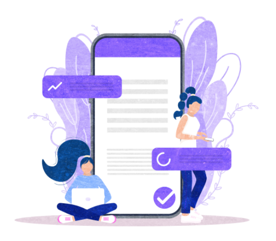 Illustration av en mobiltelefon med två kvinnor