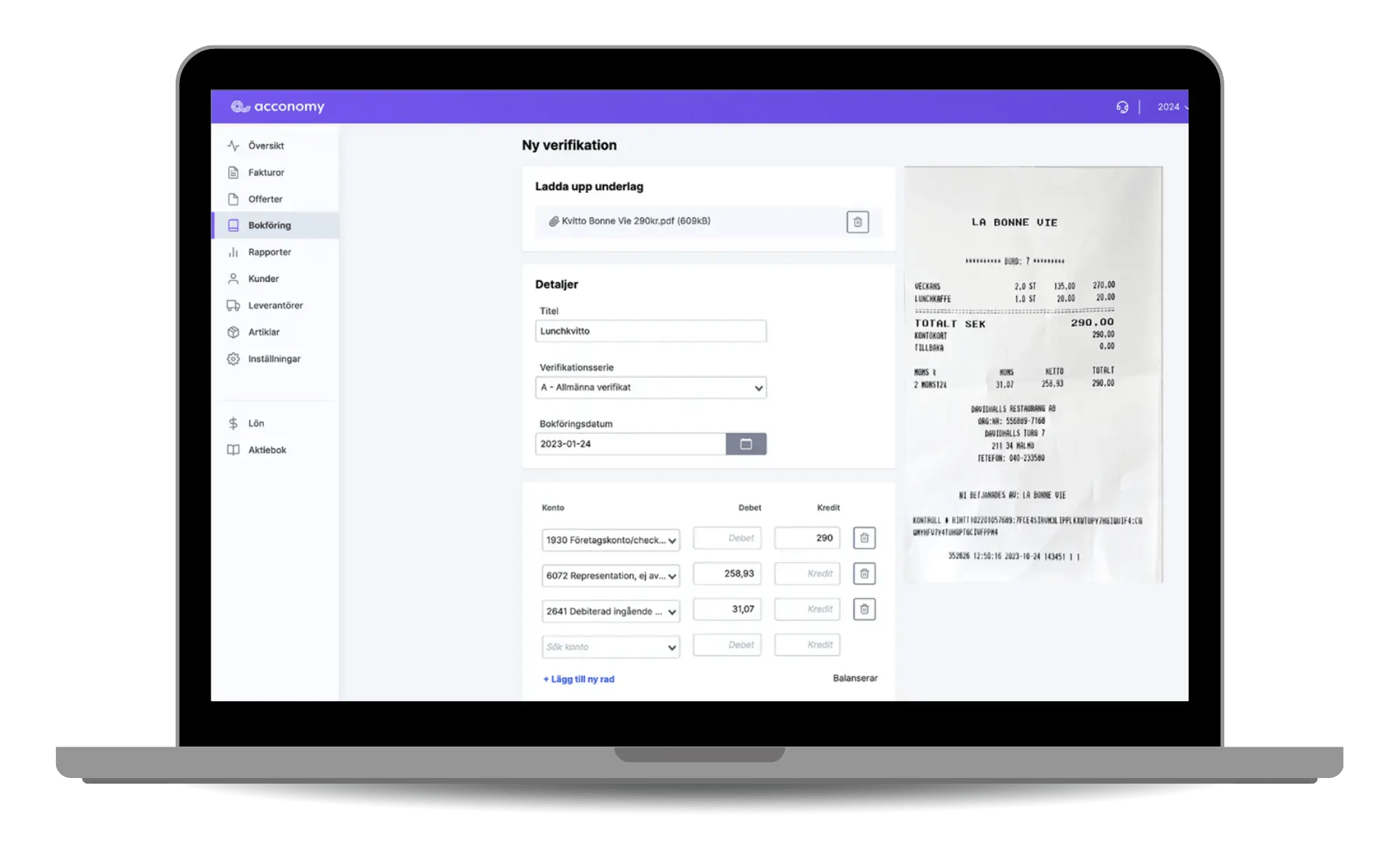 Bokföringsprogram acconomy kvitto